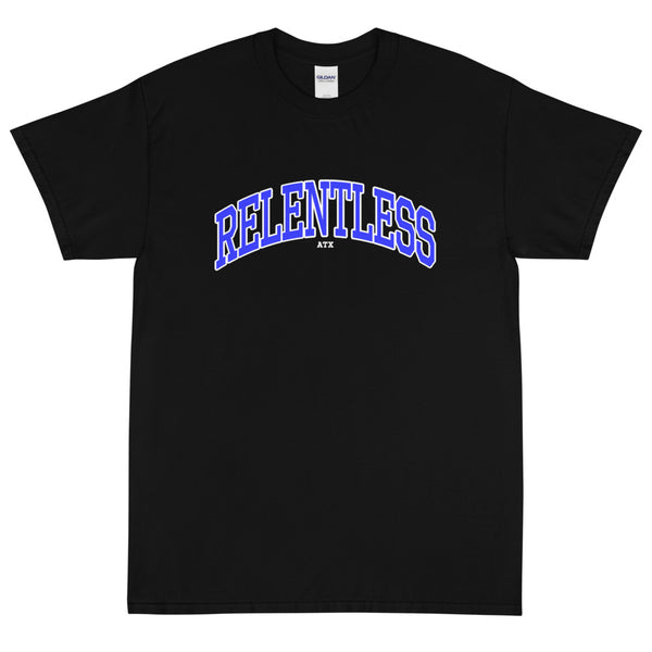 “RELENTLESS” Collegiate Font T-Shirt Black & Royal