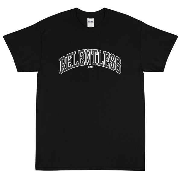 “RELENTLESS” Collegiate Font T-Shirt Black