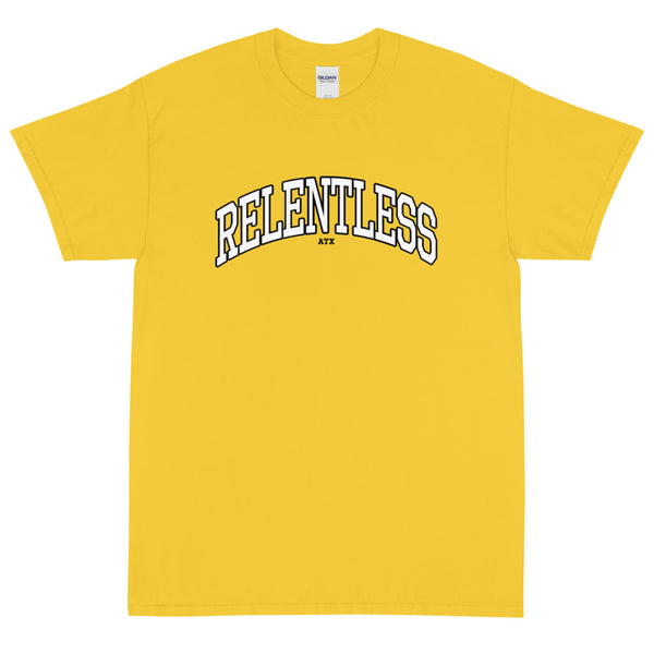 “RELENTLESS” Collegiate Font T-Shirt Yellow