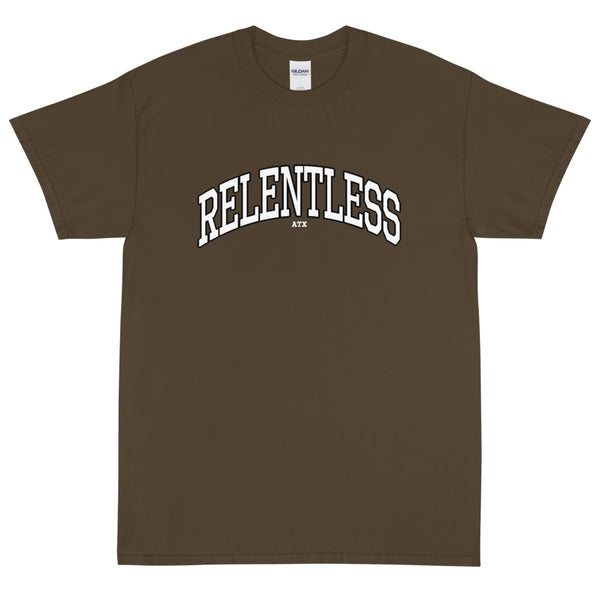 “RELENTLESS” Collegiate Font T-Shirt Olive