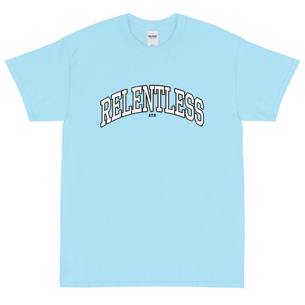 “RELENTLESS” Collegiate Font T-Shirt Baby Blue