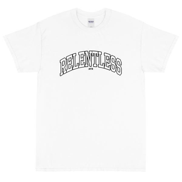 “RELENTLESS” Collegiate Font T-Shirt White